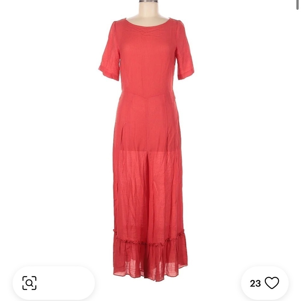 Traffic People Pink Red Wide Leg Short Sleeve Ruffle Ankle Jumpsuit M - Picture 3 of 6